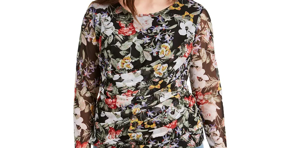 INC International Concepts Women's Long Sleeve Wrap Pullover Blouse Black Size 0X