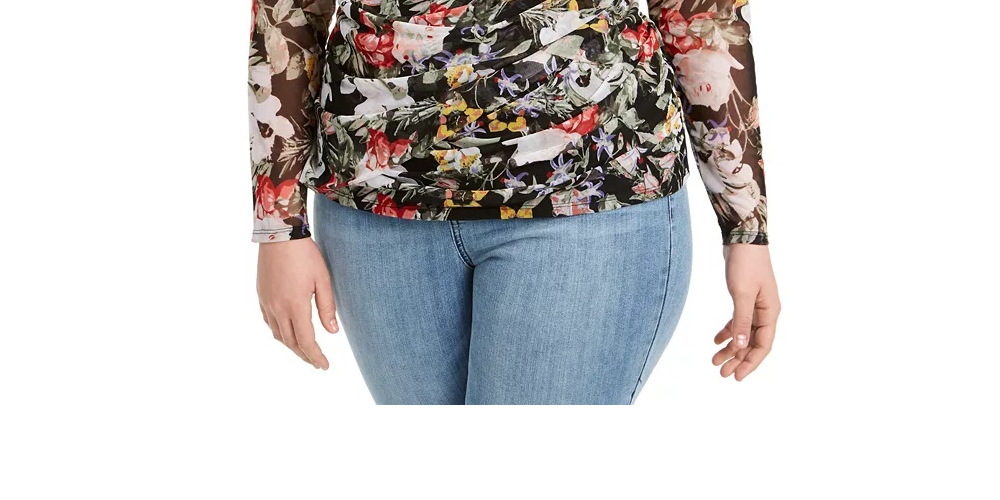 INC International Concepts Women's Long Sleeve Wrap Pullover Blouse Black Size 0X