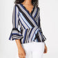 BCX Junior's Striped Wrap Top Black /White /Blue  Size X-Small