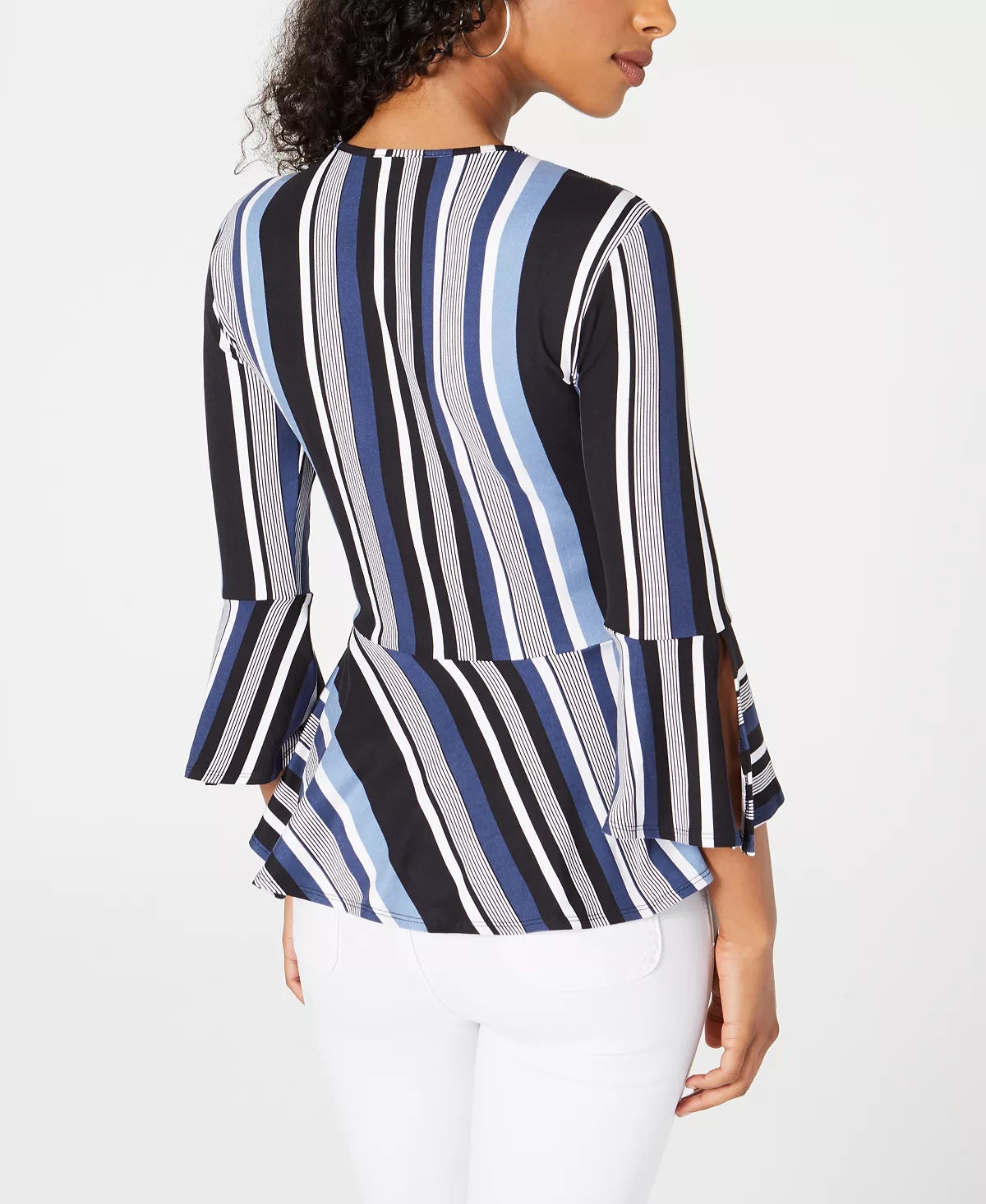 BCX Junior's Striped Wrap Top Black /White /Blue  Size X-Small