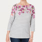 Karen Scott Women's Petite Floral Striped Boat-Neck Top Red Size Small
