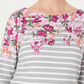 Karen Scott Women's Petite Floral Striped Boat-Neck Top Red Size Small