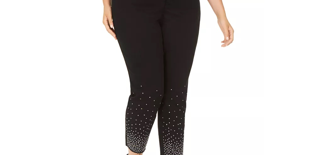 INC International Concepts Women's Embellished Ankle Skinny Jeans Black Size 28W