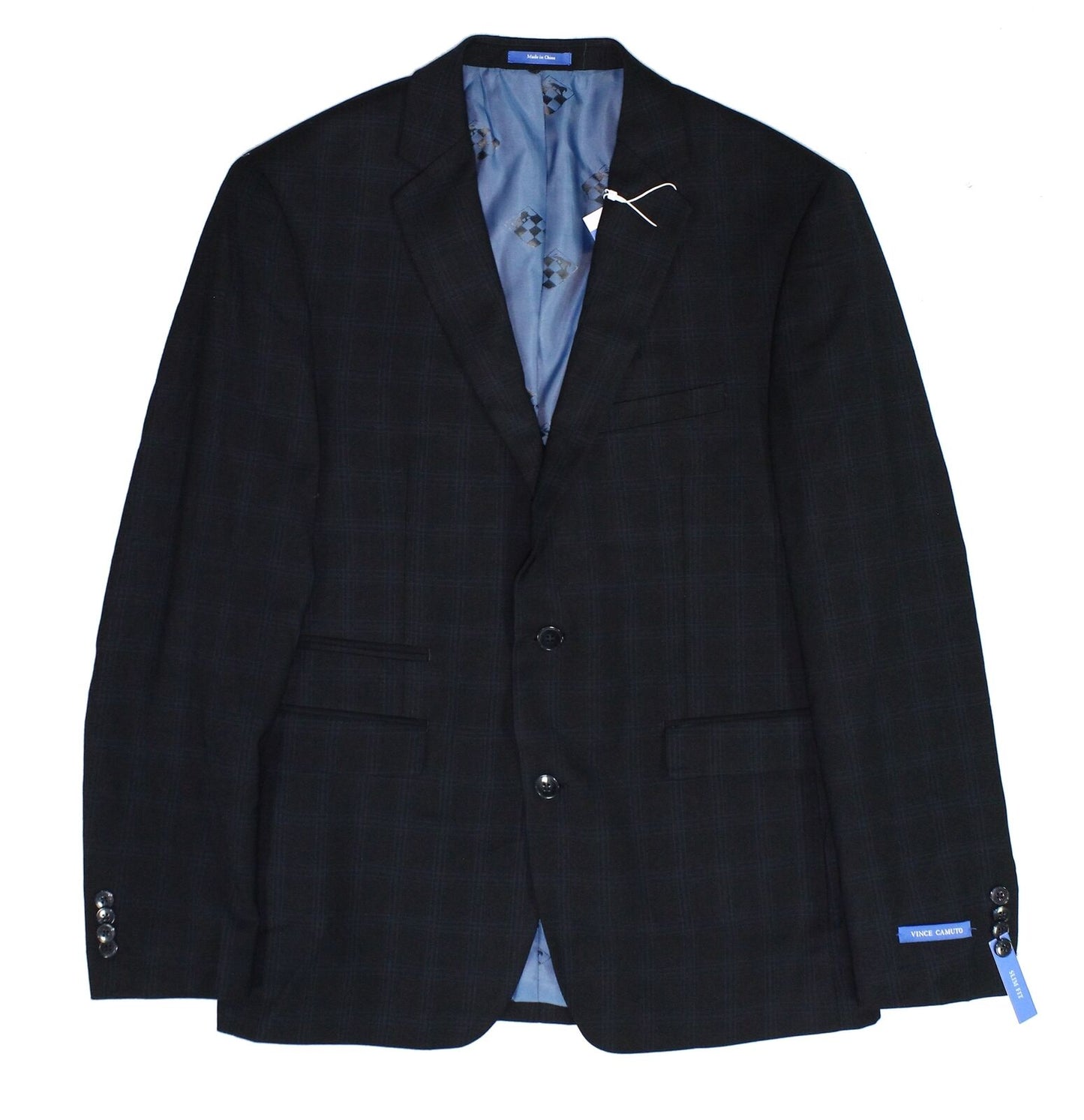 Vince Camuto Men's Long Plaid Slim Fit 2-Button BlazerBlack Size 40 T