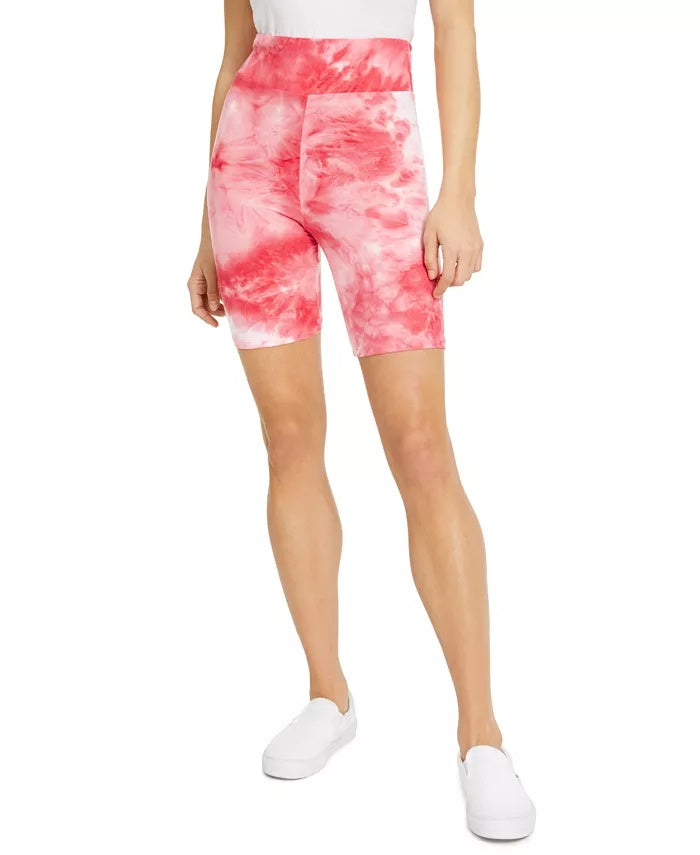 Derek Heart Juniors' High-Rise Tie-Dye Bike Shorts Pink Size Large
