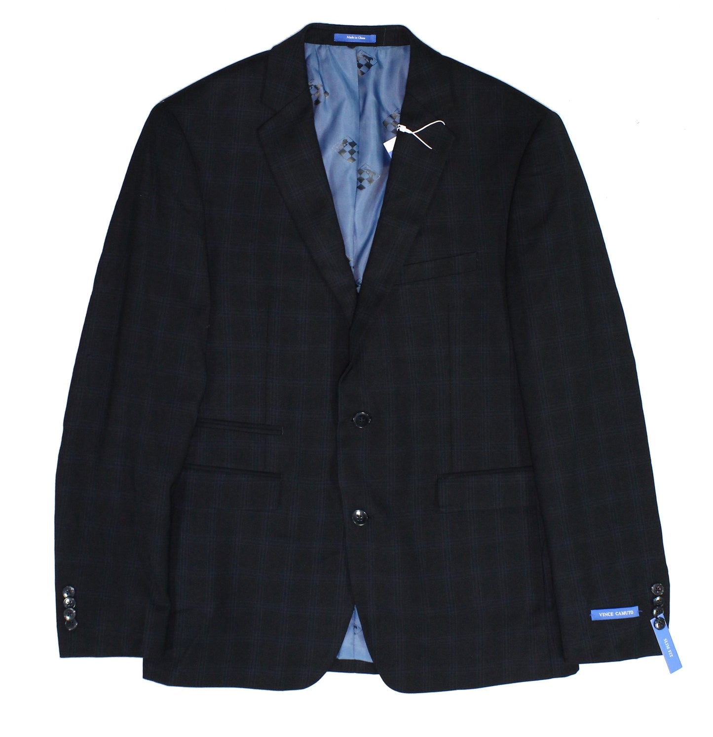 Vince Camuto Men's Plaid Slim Fit Sport Coat Navy Size 40 R