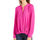INC International Concepts Women's Twist Front Button Up Top Pink Size Small