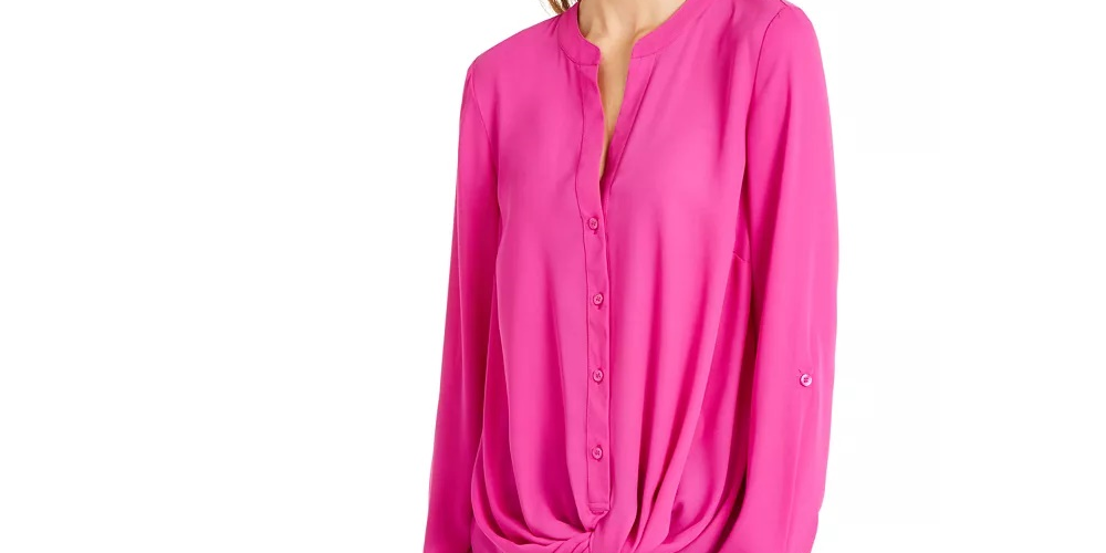 INC International Concepts Women's Twist Front Button Up Top Pink Size Small