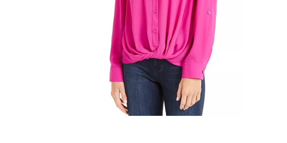 INC International Concepts Women's Twist Front Button Up Top Pink Size Small