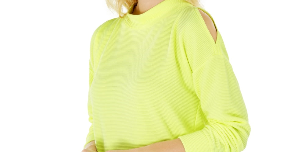 Ideology Women's Ribbed Cold Shoulder Top Yellow Size Small