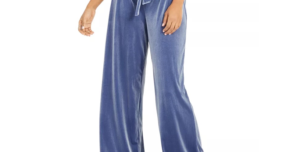 INC International Concepts Women's Velvet Smocked Paperbag Pants Navy Size X-Small