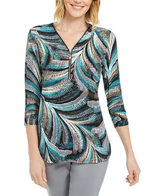 JM Collection Women's Zip Neck Textured Tunic Black Size Small