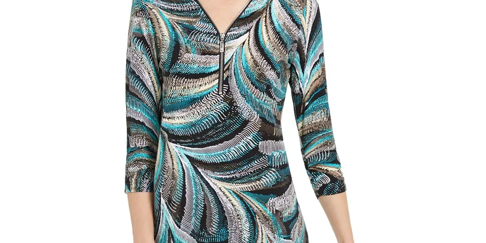 JM Collection Women's Zip Neck Textured Tunic Black Size Small