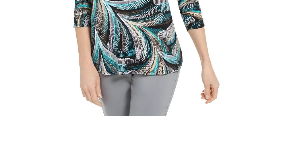 JM Collection Women's Zip Neck Textured Tunic Black Size Small