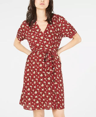 Monteau Women's Printed Faux-Wrap Dress Purple floral Size X-Large