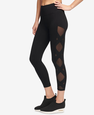 DKNY Women's Sport High Rise Mesh Inset Yoga Ankle Leggings Black Size X-Small
