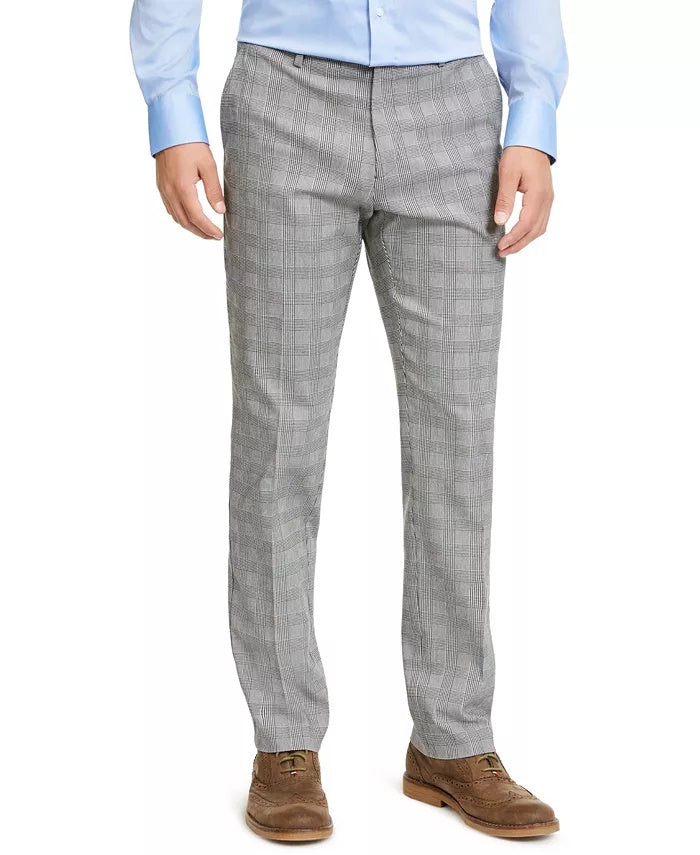 Tommy Hilfiger Men's Plaid Th Flex Stretch Modern Fit Dress Pants White Size 38X30