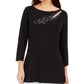 JM Collection Women's Embellished Cutout Top Black  Size XS