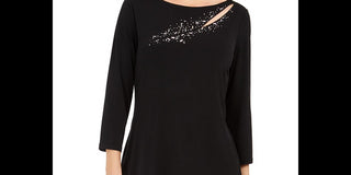 JM Collection Women's Embellished Cutout Top Black  Size XS