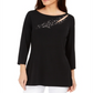 JM Collection Women's Embellished Cutout Top Black  Size XS