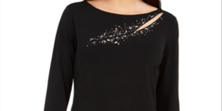 JM Collection Women's Embellished Cutout Top Black  Size XS