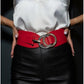 INC International Concepts Women's Double Ring Rhinestone Leather Stretch Belt Red Size 34X16