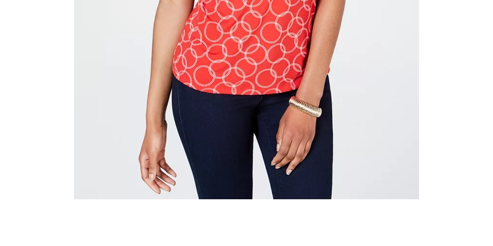 Charter Club Women's Chain Print Polo Shirt Red Size PXL