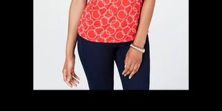 Charter Club Women's Chain Print Polo Shirt Red Size PXL