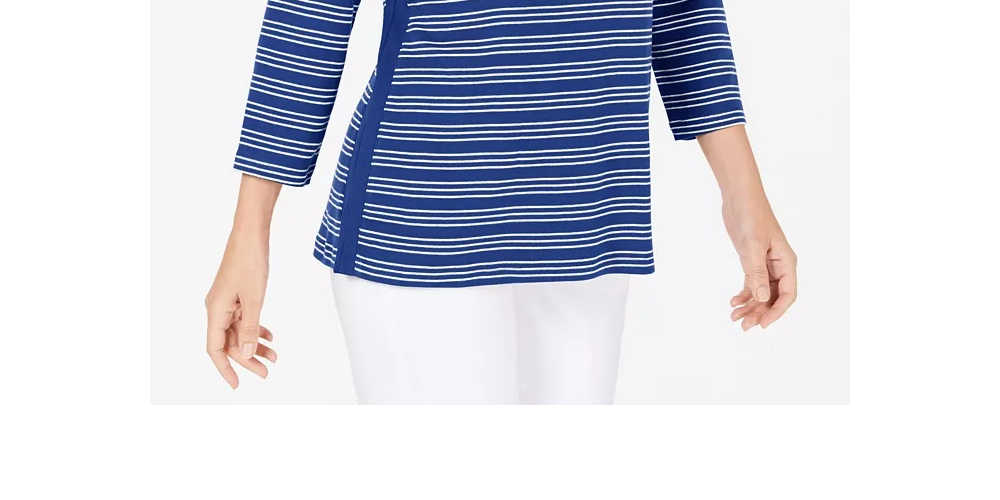 Karen Scott Women's Cotton Striped Vented Hem Top Purple/white Size Small