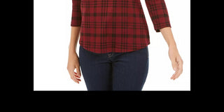 Charter Club Women's Petite Pima Cotton Button-Shoulder Print Top Pink Size PL