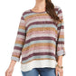 Style & Co Women's Petite Striped Layered-Look Sweater Purple  stripe  Size PL