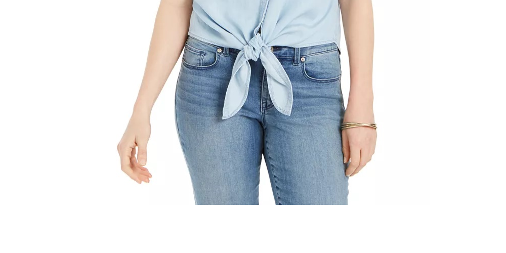 Charter Club Women's Cotton Tie-Hem Sleeveless Shirt Blue Size 12