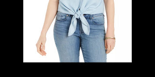 Charter Club Women's Cotton Tie-Hem Sleeveless Shirt Blue Size 12