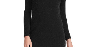 Ralph Lauren Women's Shimmering Long Sleeve Jewel Neck Knee Length Body Con Evening Dress Black Size 0