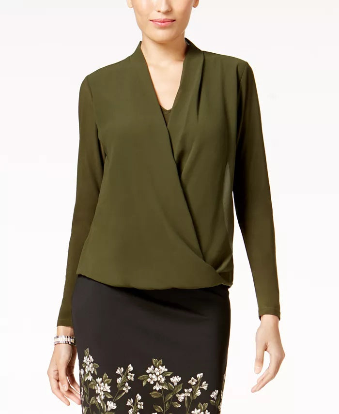 Alfani Women's Knot-Front Hi-Low Blouse Green Size XXL