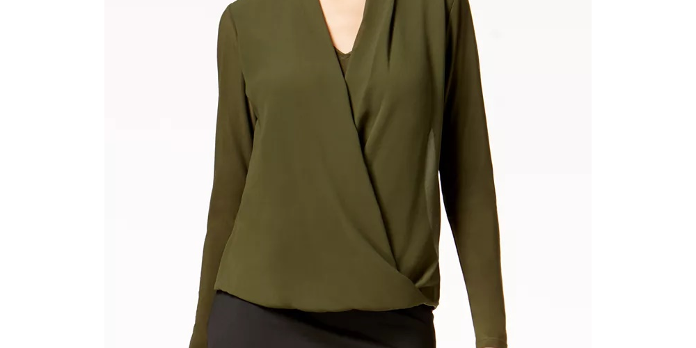 Alfani Women's Knot-Front Hi-Low Blouse Green Size XXL