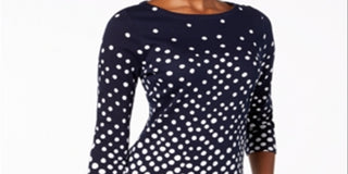 Charter Club Women's Pima Cotton Button Shoulder Print Top Blue Size L