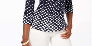 Charter Club Women's Pima Cotton Button Shoulder Print Top Blue Size L