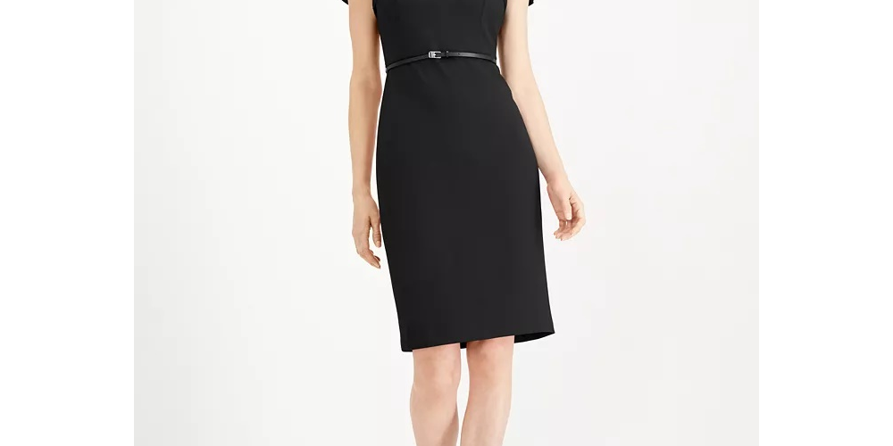 Calvin Klein Women's Petite Ruffle-Shoulder Sheath Dress Black Size 8 Petite