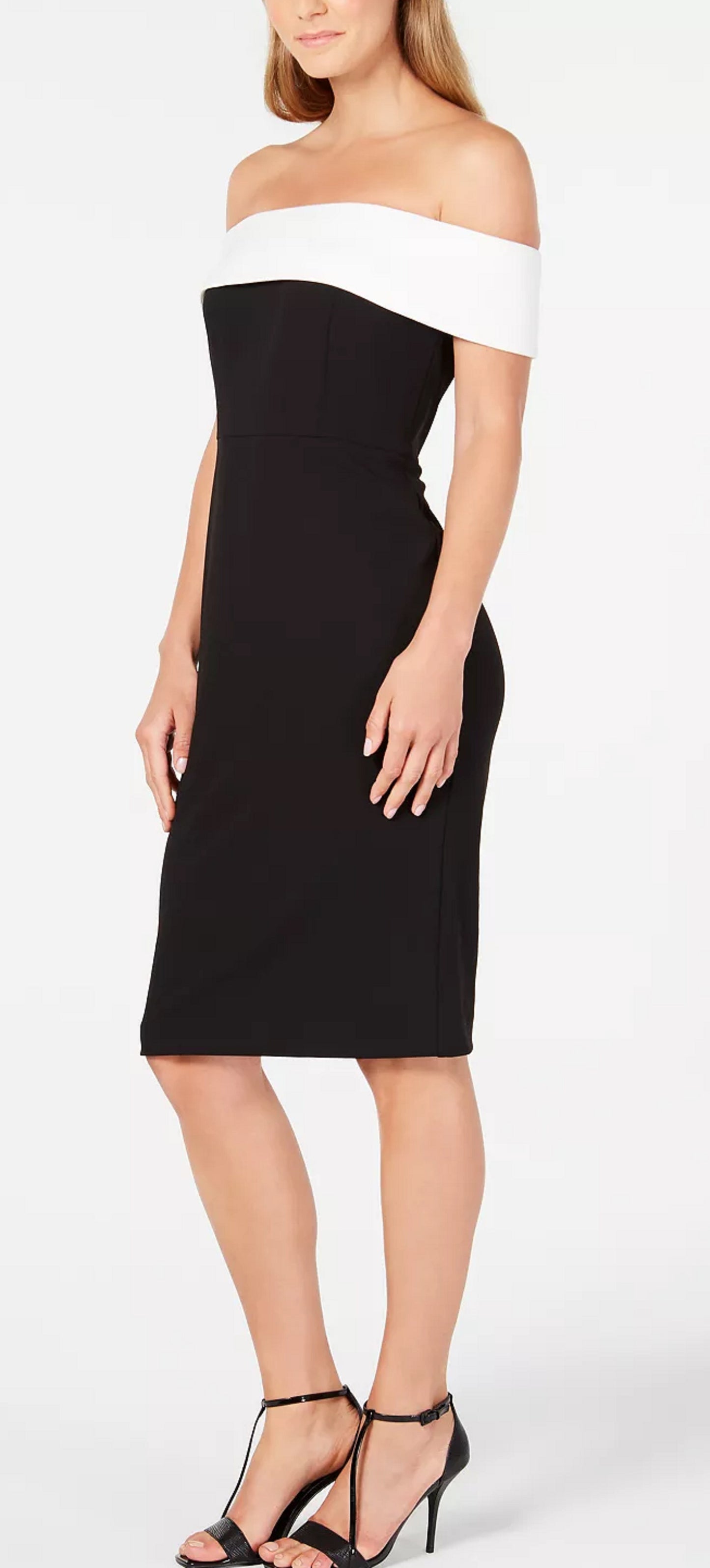 Calvin Klein Women's Off The Shoulder Fold Over Dress Black Size 6 Petite