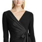 Ralph Lauren Women's Black Belted Long Sleeve V Neck Below The Knee Sheath Cocktail Dress Black Size 6