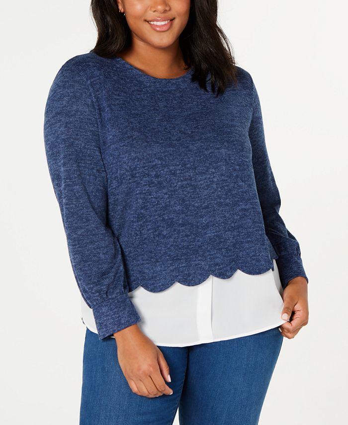 Monteau Women's Trendy Plus Layered Look Top Blue Size 3X