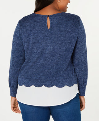 Monteau Women's Trendy Plus Layered Look Top Blue Size 3X