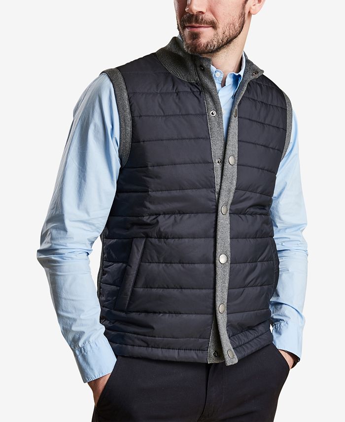 Barbour Men's Essential Gilet Tailored Fit Mixed Media Vest Gray Size Small