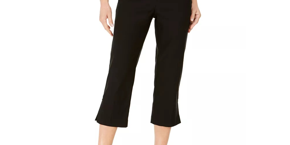 JM Collection Women's Petite Embellished-Hem Capri Pants Black Size PS