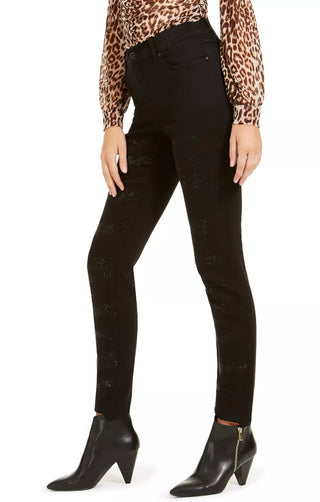 INC International Concepts Women's Incessential Zebra Embellished Curvy Skinny Jeans Black Size 16