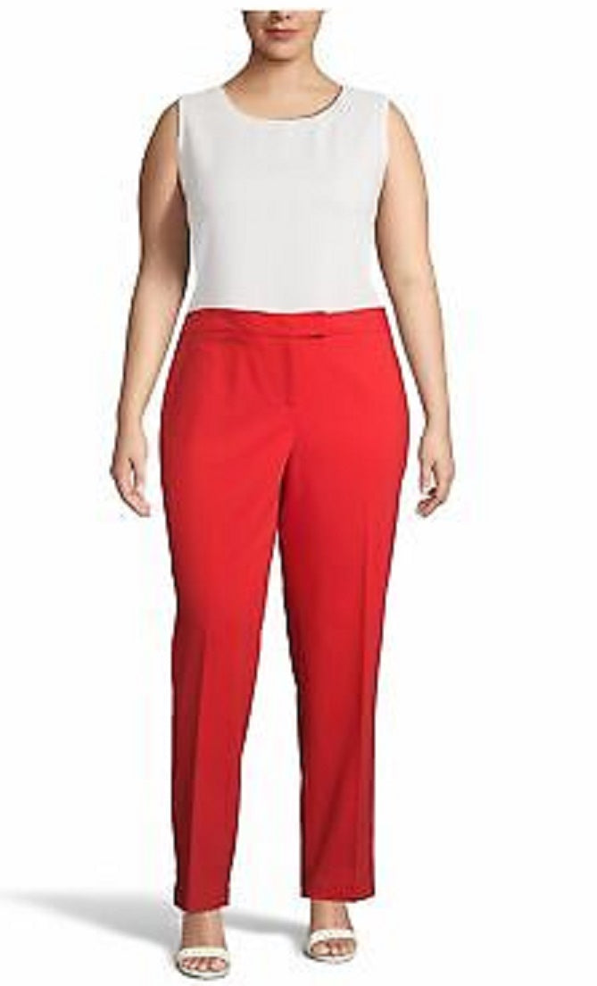 Anne Klein Women's Zippered Pocketed Wear To Work Straight Leg Pants Red Size 18W