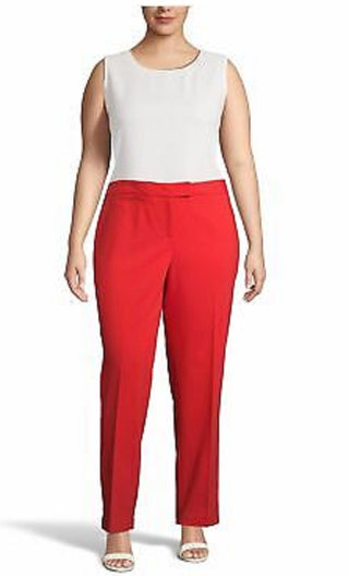 Anne Klein Women's Zippered Pocketed Wear To Work Straight Leg Pants Red Size 18W