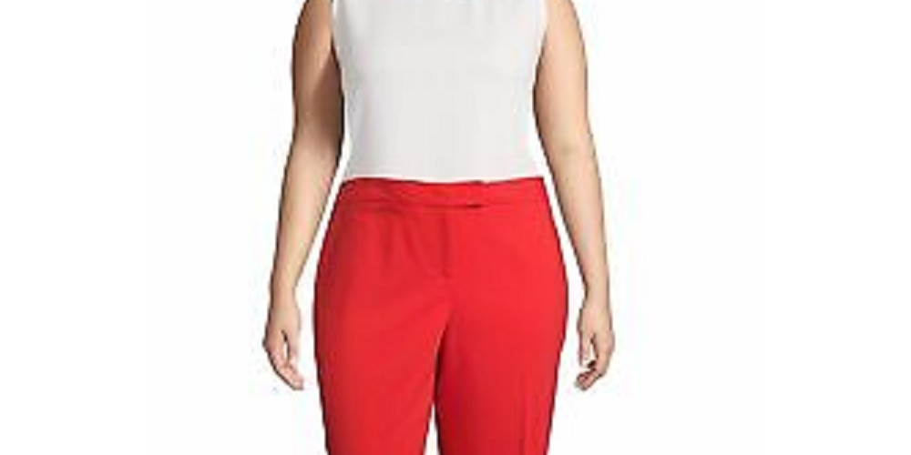 Anne Klein Women's Zippered Pocketed Wear To Work Straight Leg Pants Red Size 18W