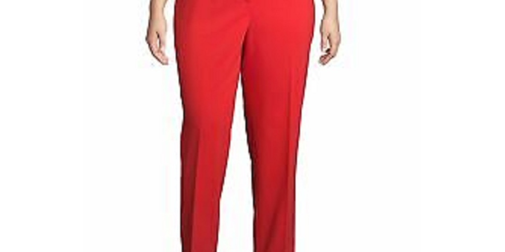 Anne Klein Women's Zippered Pocketed Wear To Work Straight Leg Pants Red Size 18W